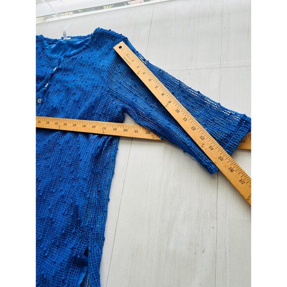 Lulu-B Women's Sz Medium Tunic Top Blue Mesh Mermaid Fishnet Open Knit - Picture 6 of 9
